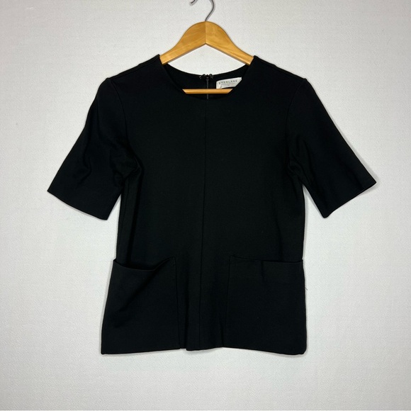 Everlane Tops - Everlane Ponte Knit Short Sleeve Black Front Pockets Heavyweight Blouse Size XS
